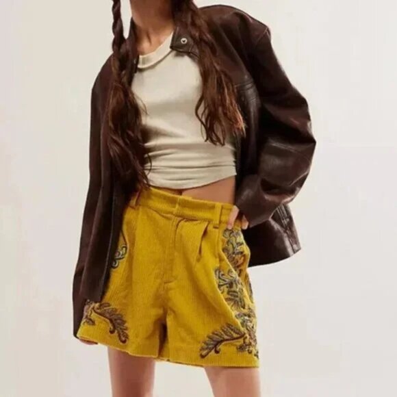 Free People Bali Rhapsody Embellished Corduroy Shorts Size 8 - Picture 1 of 8